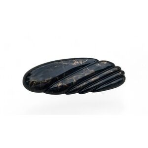 Black Gold Marbled Oval Mauritius Hair Barrette Clip Textured Ribbed Design